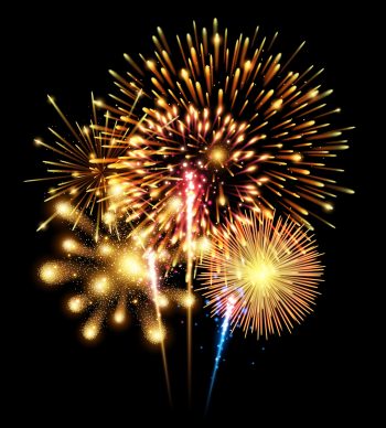 Collection of firework and light glow special effect isolated on black, Happy new year and celebration concept, vector art and illustration.